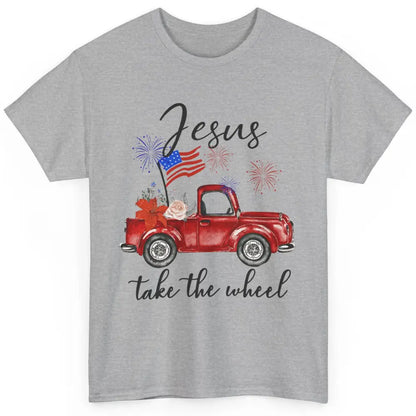 4th Of July Jesus Take The Wheel Red Truck Watercolor God Classic Unisex T-Shirt