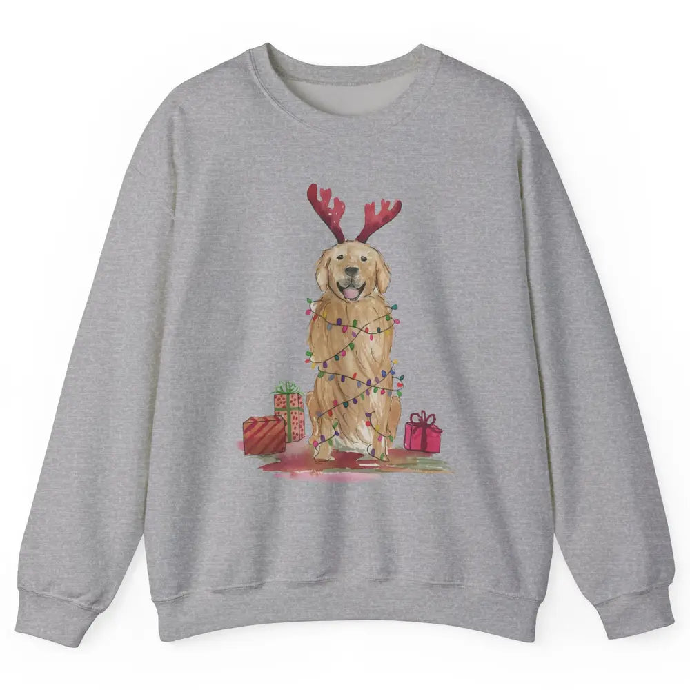 Santa Golden Retriever Reindeer Snowflake Christmas Costume Unisex Crewneck Sweatshirt