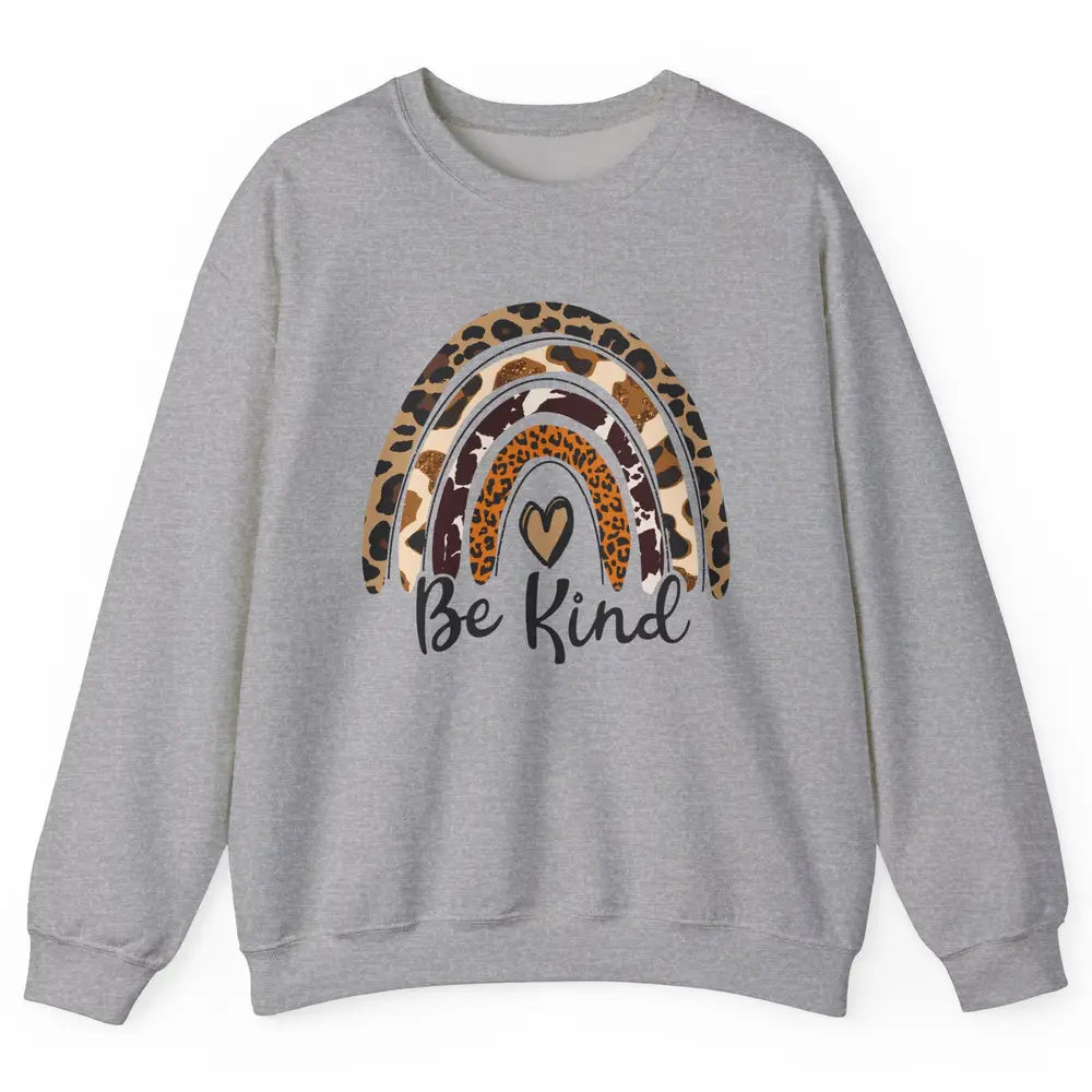 Be Kind Leopard Rainbow Cheetah Rainbow Cute Heart Love Unisex Crewneck Sweatshirt