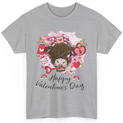 Cute Heifer Highland Cow Western Valentines Day Heart Boho Classic Unisex T-Shirt