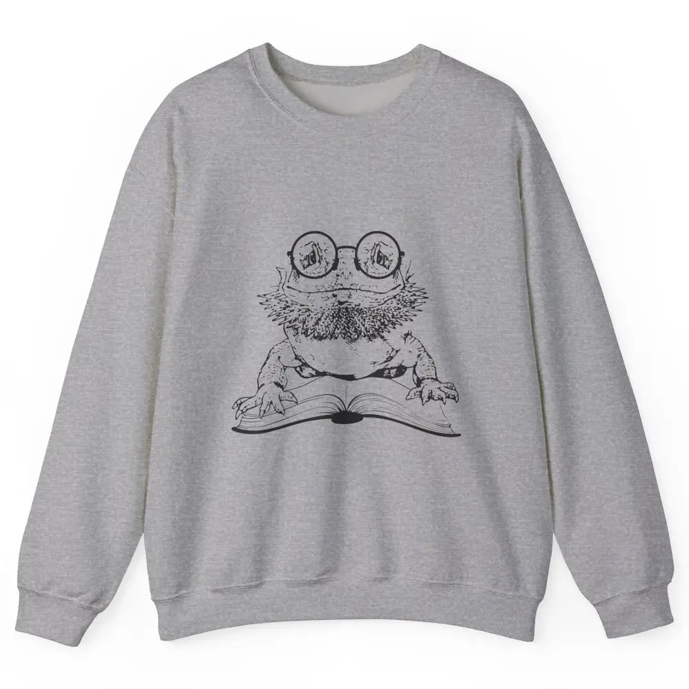 Bearded Dragon Glasses Reading Books Bookworm Funny Animal Unisex Crewneck Sweatshirt