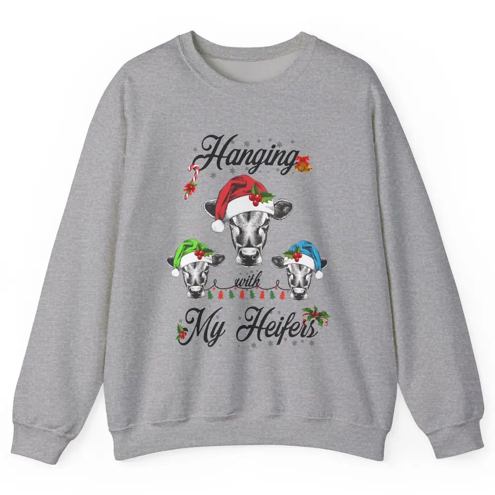 Funny Hanging With My Heifers Santa Heifer Christmas Costume Unisex Crewneck Sweatshirt