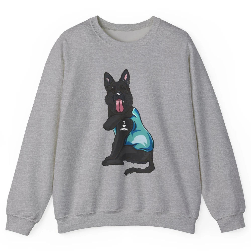 Black German Shepherd I Heart Mom Dog Mom Mother's Day Gift Unisex Crewneck Sweatshirt