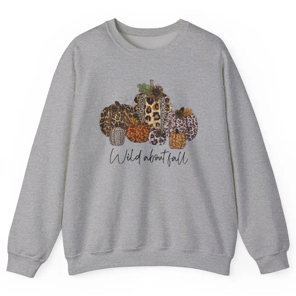 Leopard Pumpkin Patch Wild About Fall Thanksgiving Halloween Unisex Crewneck Sweatshirt