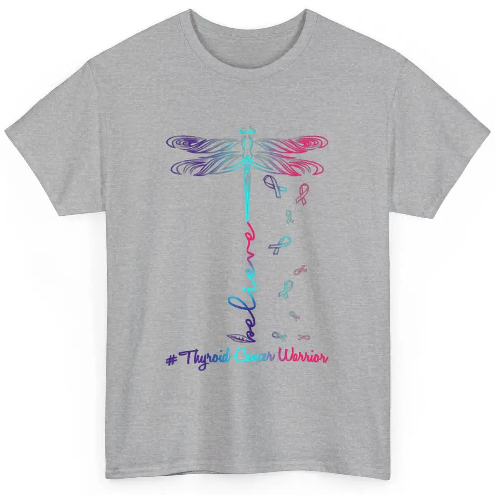 Thyroid Cancer Awareness Purple Pink Teal Ribbon Dragonfly Classic Unisex T-Shirt