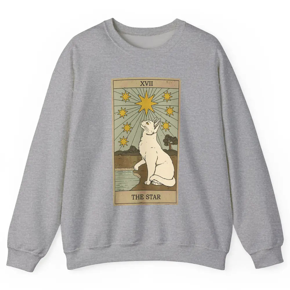 Tarot Card The Star White Cat Retro Mermaid Gothic Vintage Unisex Crewneck Sweatshirt