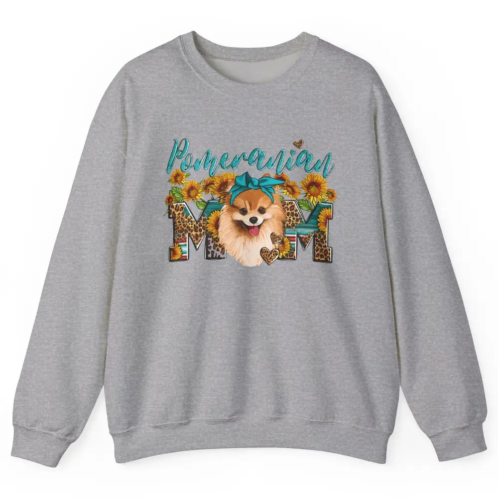 Sunflower Leopard Pomeranian Mom Western Pomeranian Dog Lady Unisex Crewneck Sweatshirt