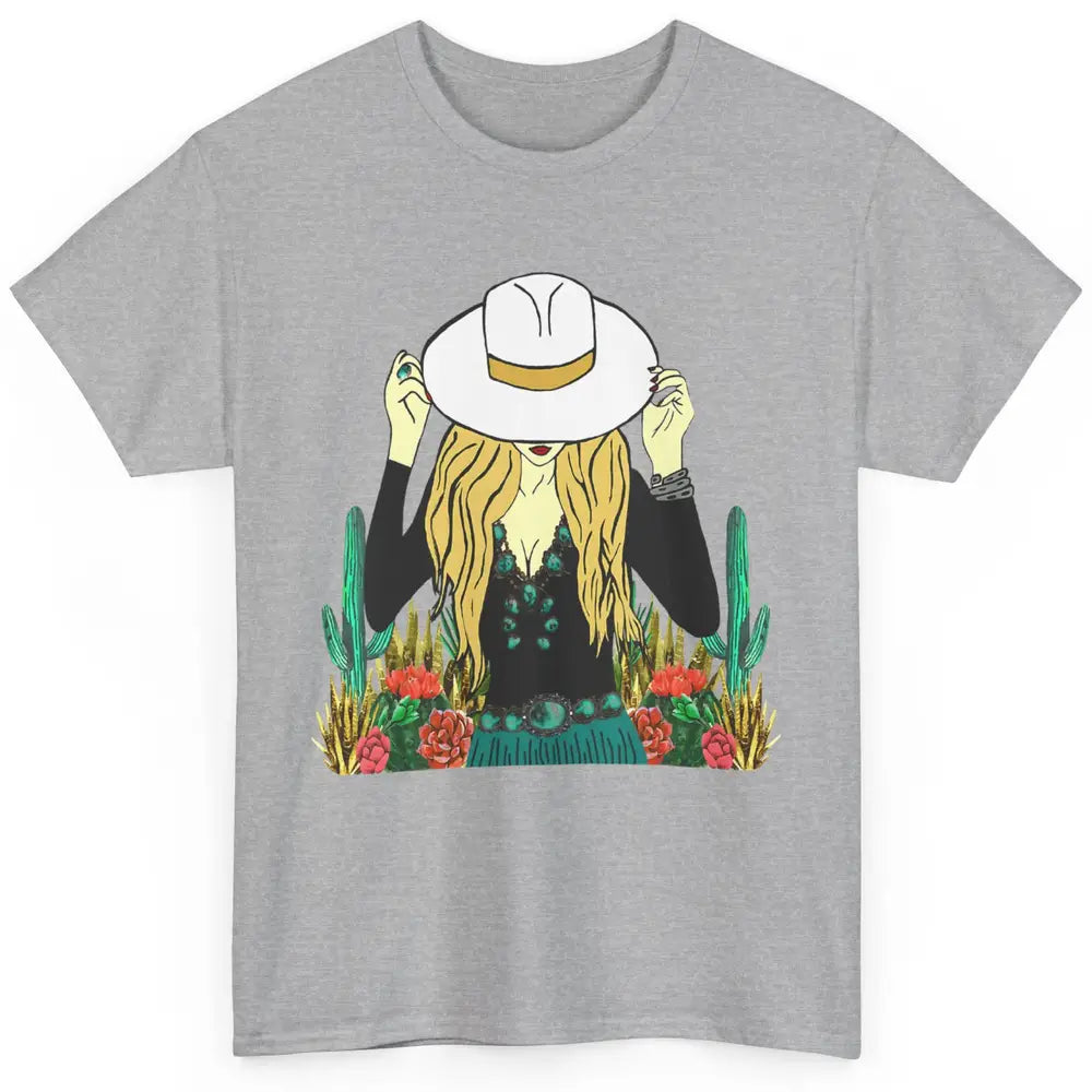 Desert Punchy Cowgirl Hat Western Country Cactus Howdy Retro Classic Unisex T-Shirt