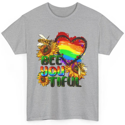 Bee You Tiful Pride Heart Rainbow Sunflower LGBT Pride Month Classic Unisex T-Shirt