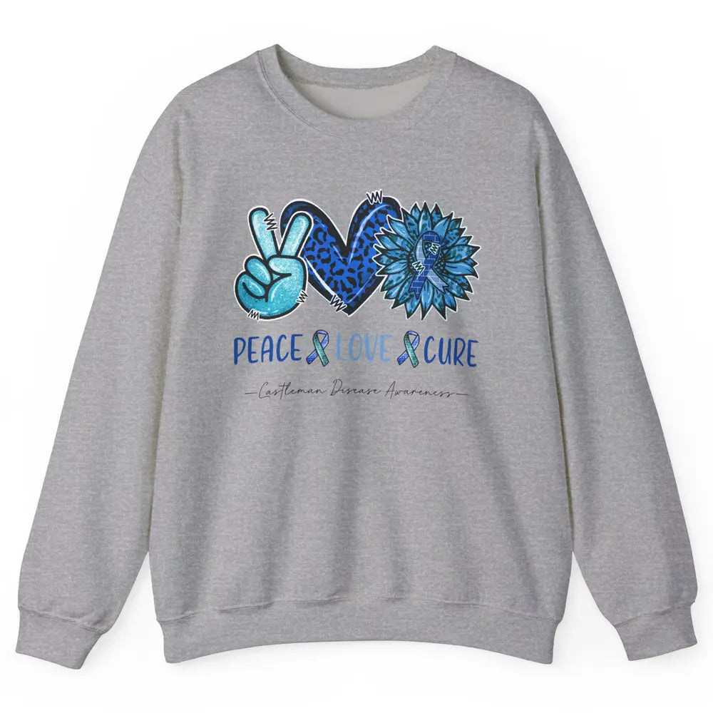 Castleman Disease Awareness Blue Ribbon Peace Love Cure Unisex Crewneck Sweatshirt