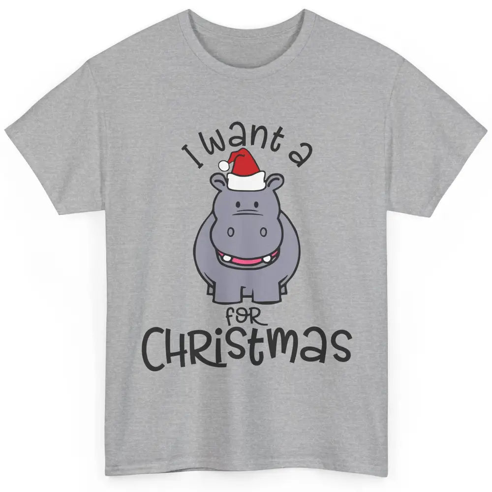 Funny I Want A Hippopotamus For Christmas Tree Hippo Santa Classic Unisex T-Shirt