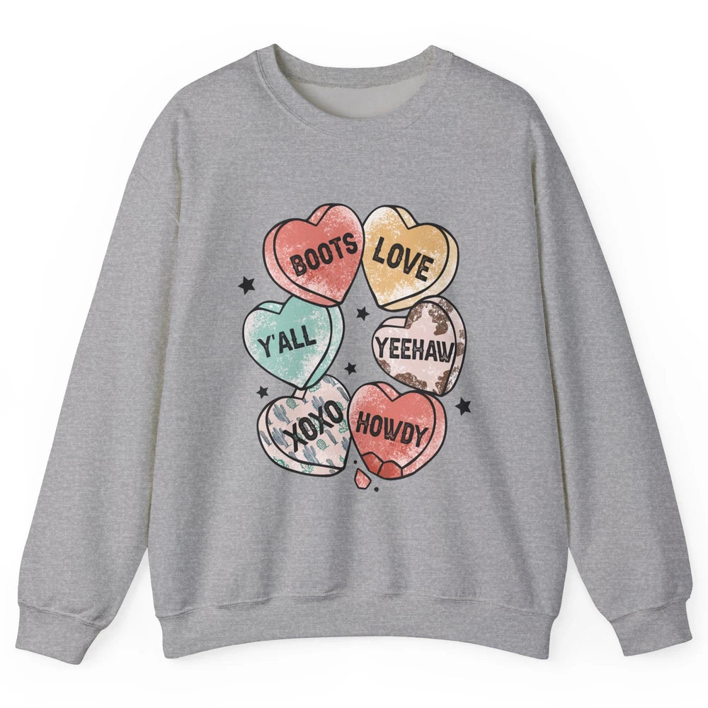 XOXO Love Cowboy Boots Howdy Cowgirl Hearts Western Country Happy Valentine's Day Yeehaw Vintage Cactus Unisex Crewneck Sweatshirt