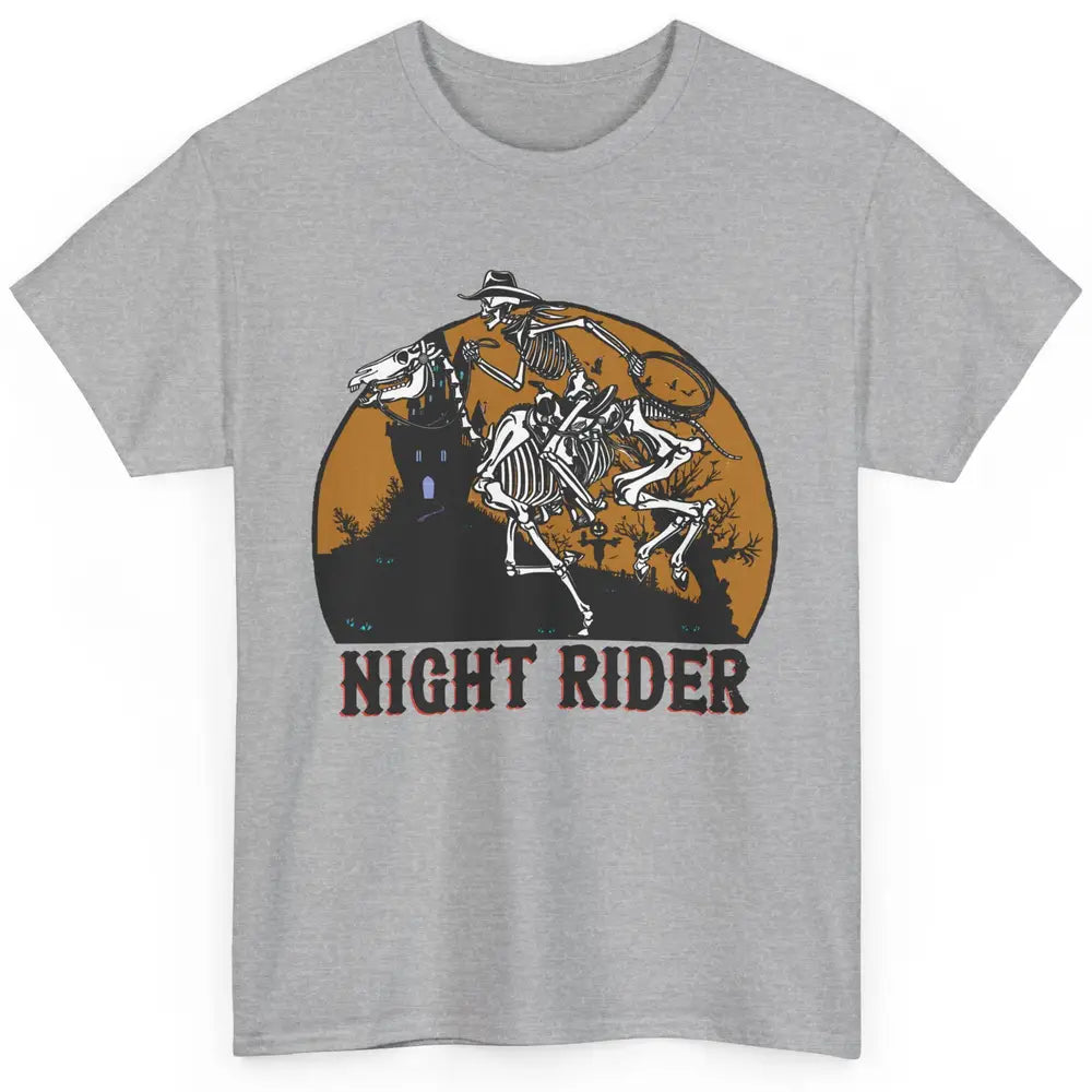 Cowboy Skeleton Bucking Horse Night Rider Western Halloween Classic Unisex T-Shirt