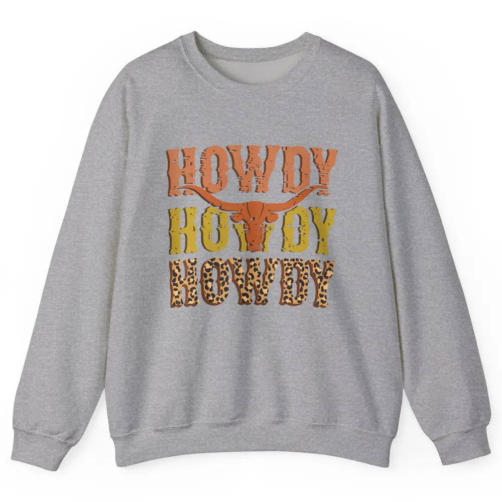 Western Country Bull Horn Rodeo Howdy Cowboy Leopard Cowhide Unisex Crewneck Sweatshirt