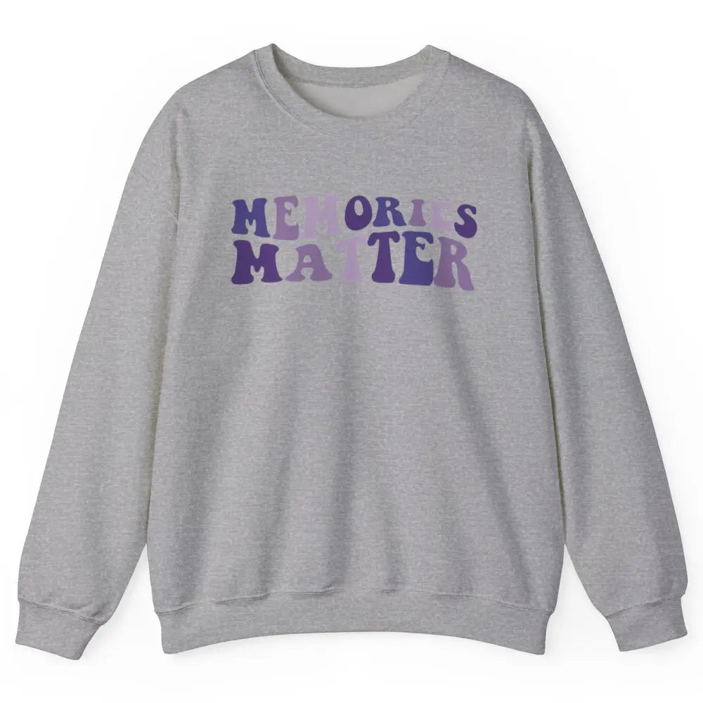 Alzheimer Awareness Groovy Memories Matter Purple Warrior Unisex Crewneck Sweatshirt