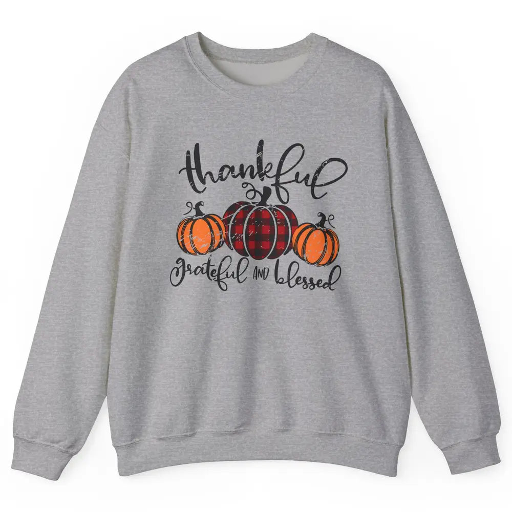 Vintage Grateful Thankful Blessed Pumpkin Fall Thanksgiving Unisex Crewneck Sweatshirt