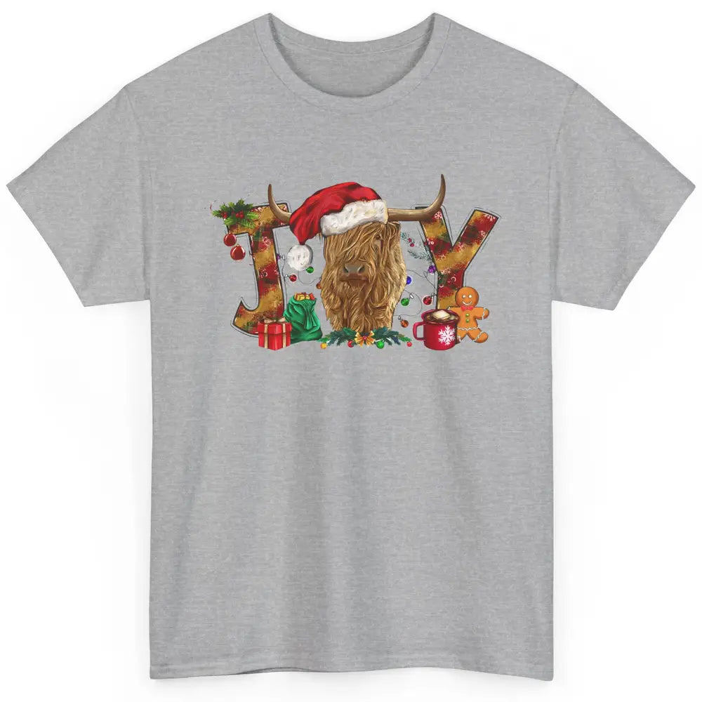 Highland Cow Joy Santa Hat Gingerbread Christmas Farm Gift Classic Unisex T-Shirt