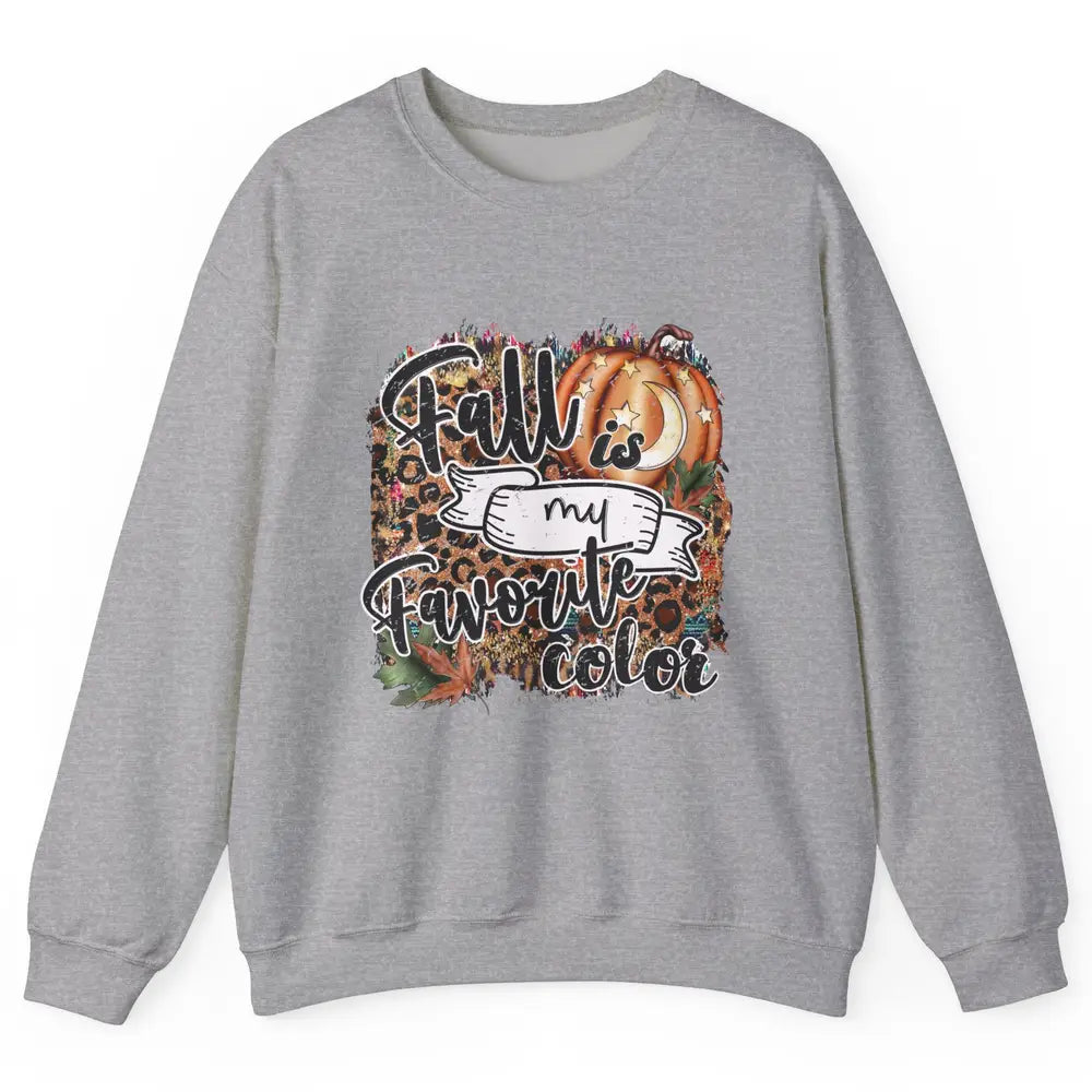 Retro Pumpkin Fall Is My Favorite Color Leopard Autumn Gift Unisex Crewneck Sweatshirt