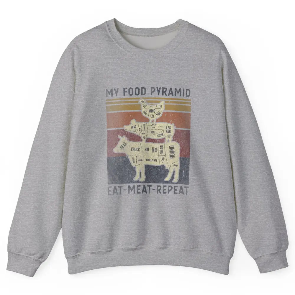 Vintage My Food Pyramid Eat Meat BBQ Lover Fast Food Retro Unisex Crewneck Sweatshirt