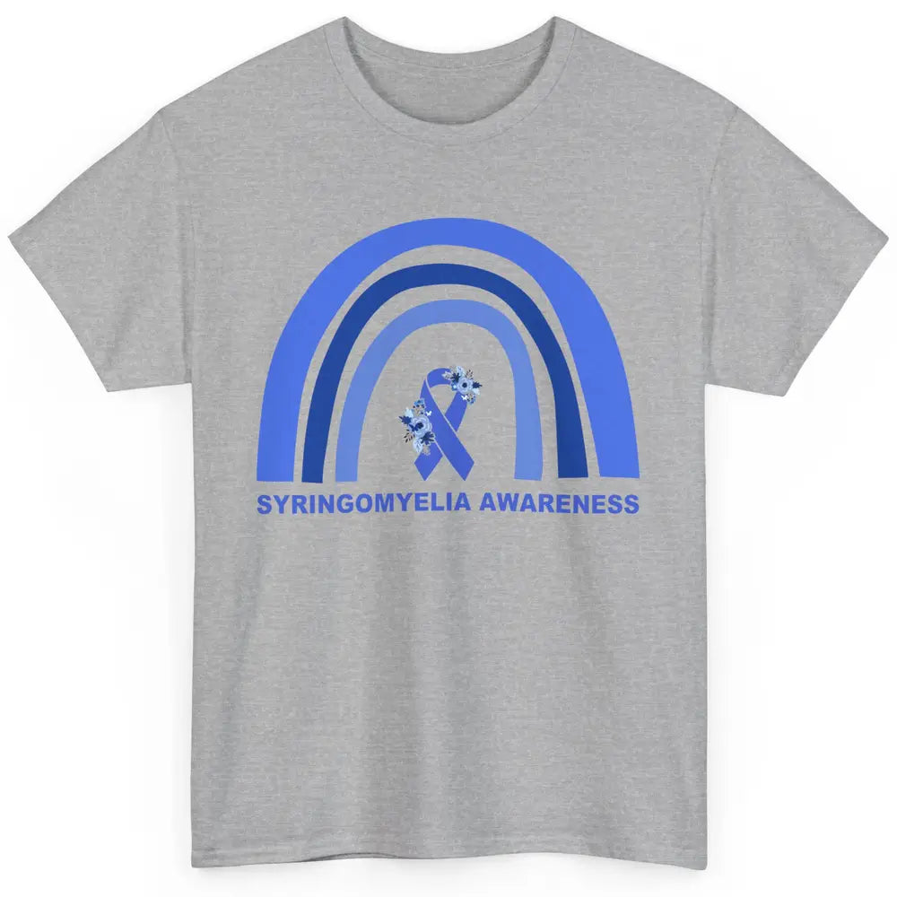 Syringomyelia Awareness Floral Blue Ribbon Rainbow Classic Unisex T-Shirt