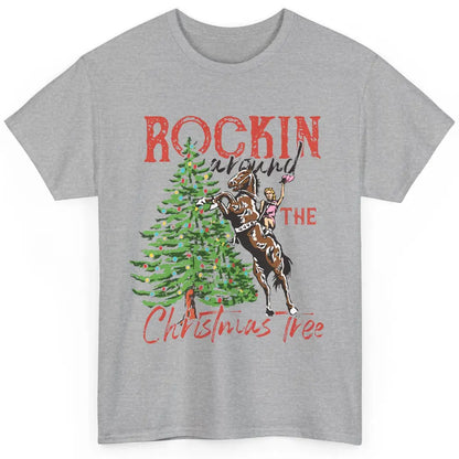 Funny Cowgirl Horsing Rocking Around Christmas Tree Western Classic Unisex T-Shirt