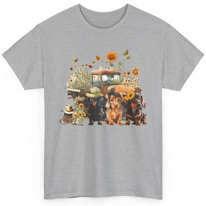 Vintage Truck And Sunflower Dachshund Mom Dachshund Lovers Classic Unisex T-Shirt