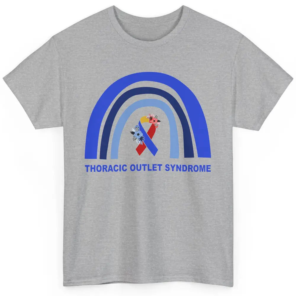 Thoracic Outlet Syndrome Awareness Floral Blue Red Ribbon Classic Unisex T-Shirt