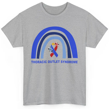 Thoracic Outlet Syndrome Awareness Floral Blue Red Ribbon Classic Unisex T-Shirt