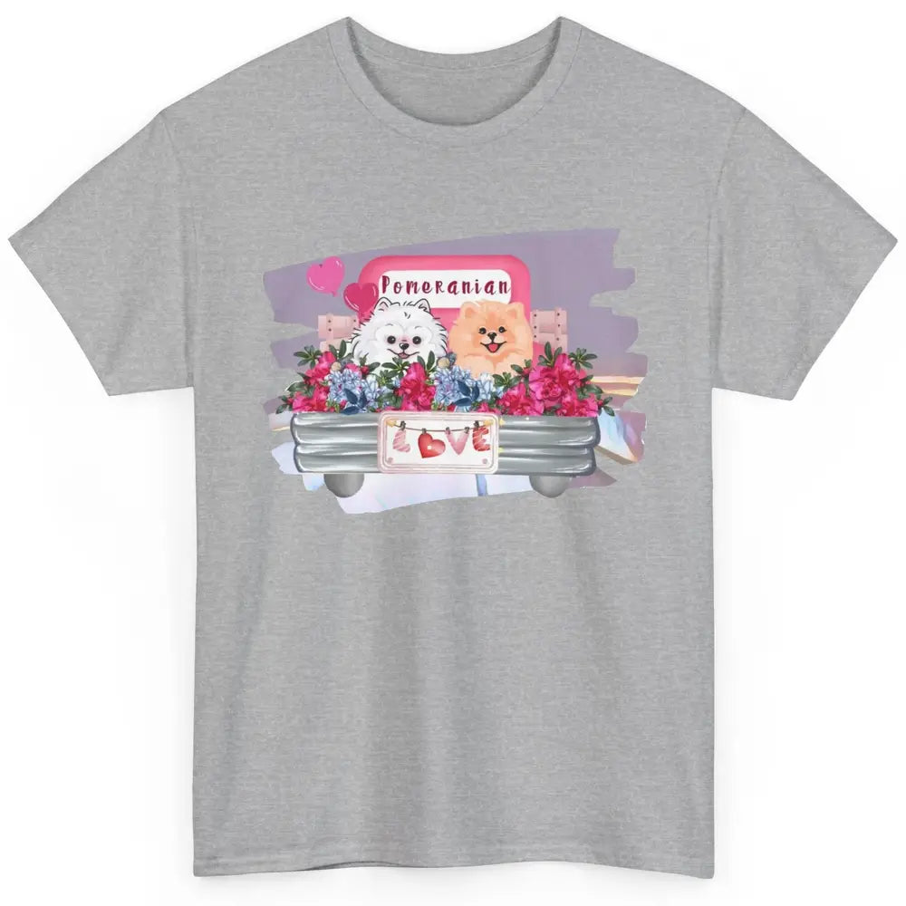 Floral Pomeranian Truck Love Cute Pomeranian Mothers Day Classic Unisex T-Shirt