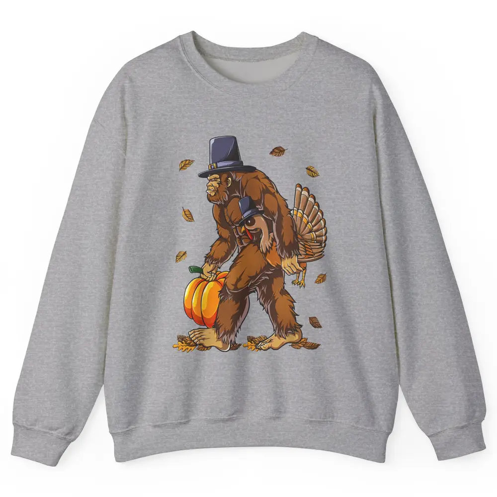 Bigfoot Pilgrim Hat Turkey Thanksgiving Funny Turkey Autumn Unisex Crewneck Sweatshirt