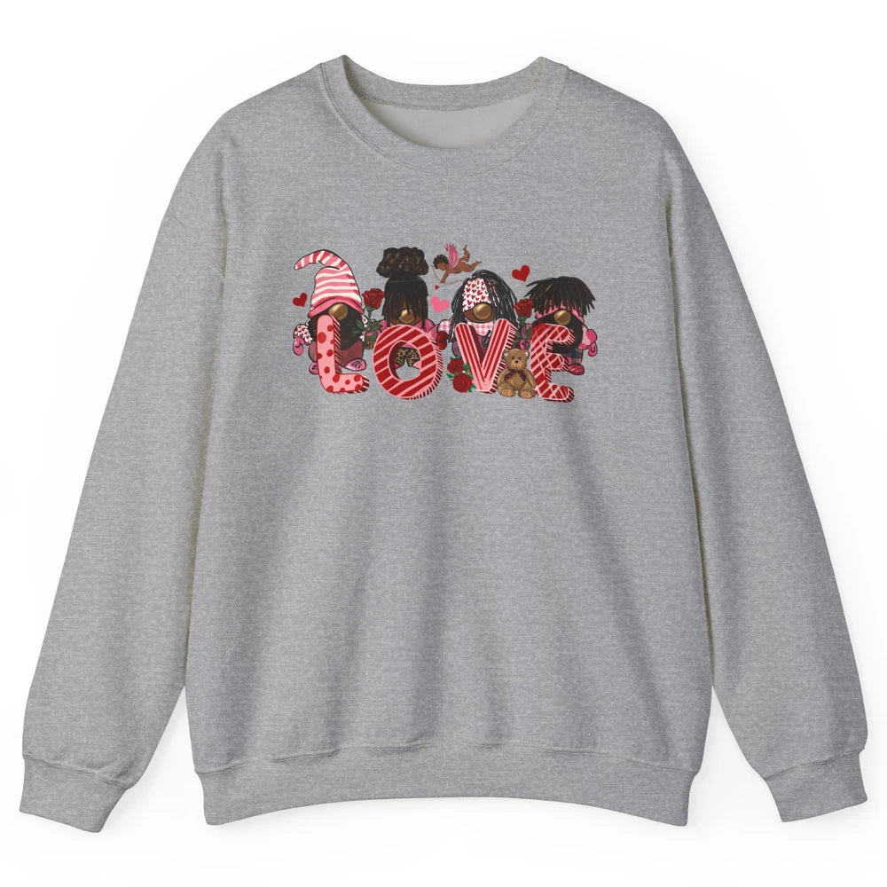 Afro Gnome Love Valentine African American Valentine's Day Unisex Crewneck Sweatshirt