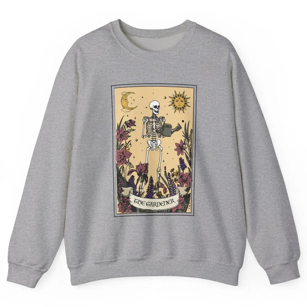 Retro Skeleton The Gardener Tarot Card Plant Lady Halloween Unisex Crewneck Sweatshirt