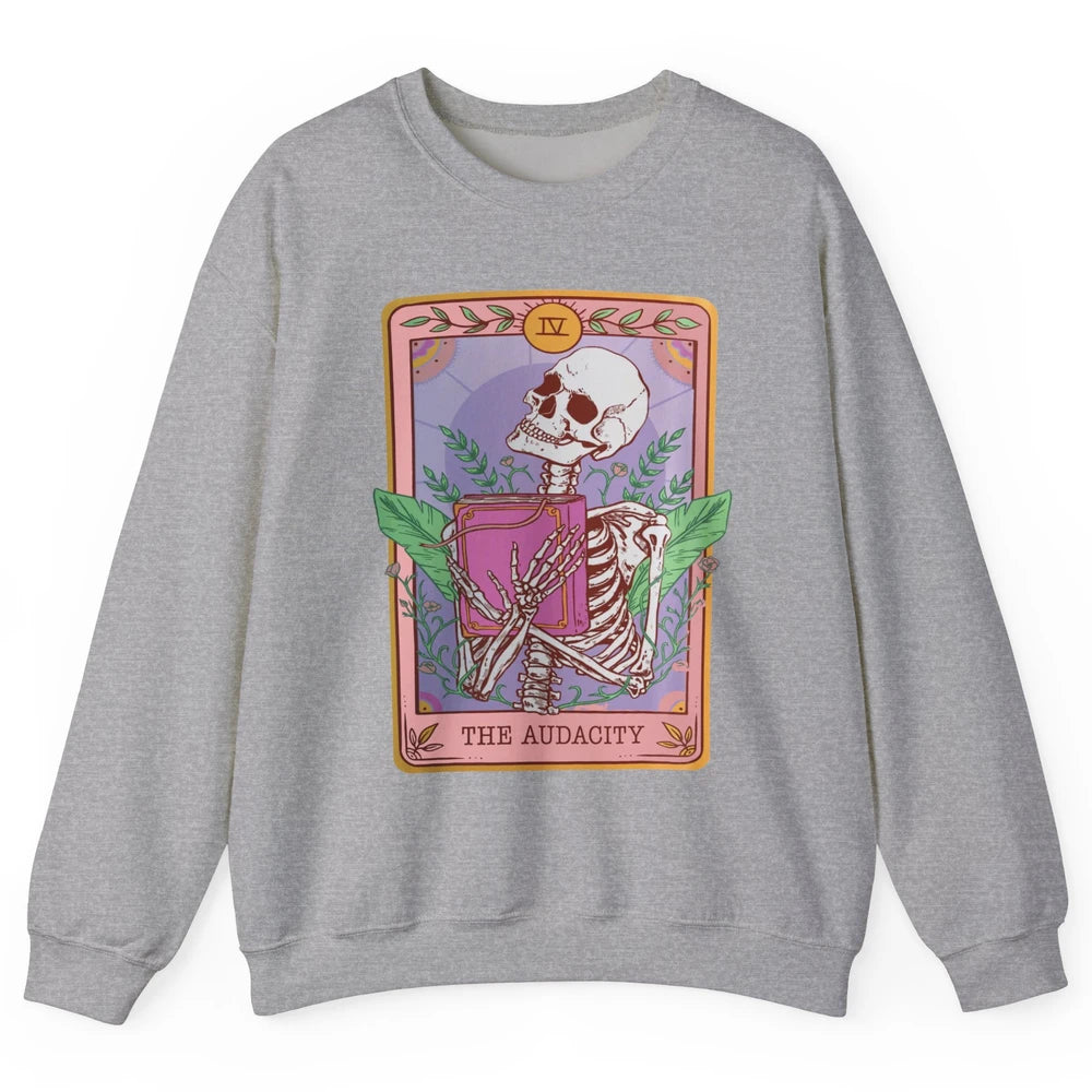 Retro Skeleton Reading Book The Audacity Plants Tarot Card Unisex Crewneck Sweatshirt