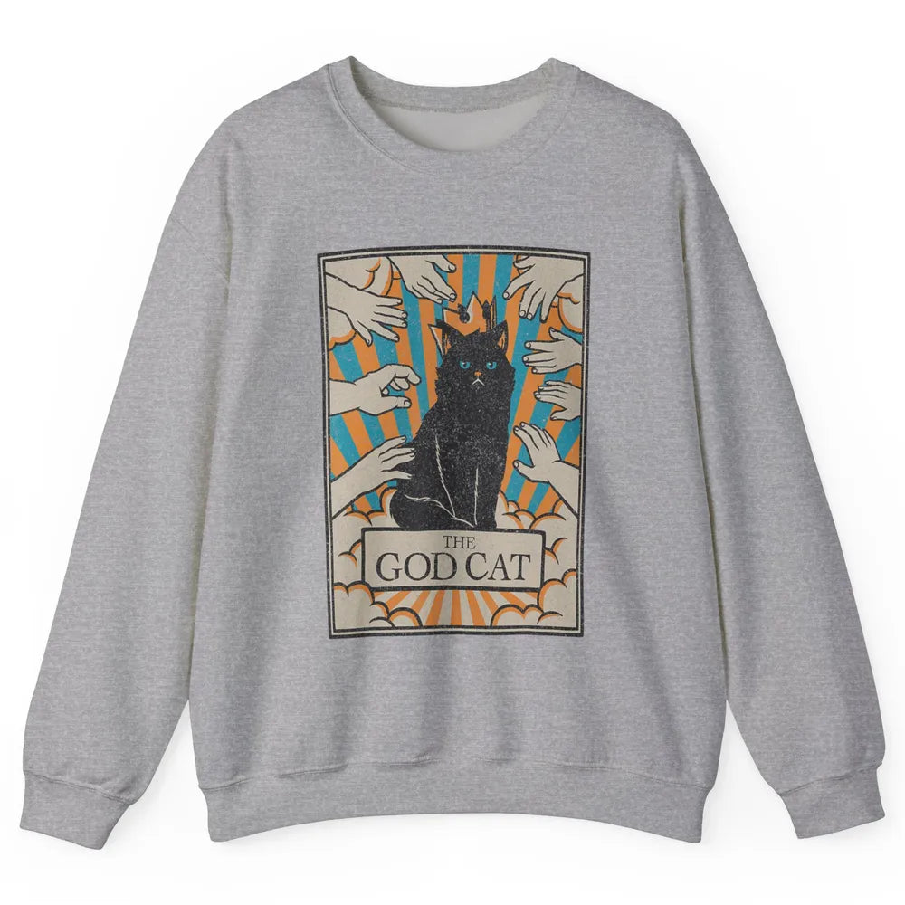 Astrology The God Cat Goth Tarot Card Reader Witchy Black Cat Gothic Sarcastic Unisex Crewneck Sweatshirt