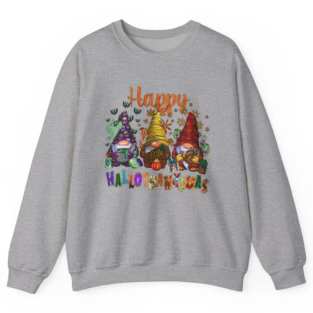 Pumpkin Gnomes Hallo-thank-mas Halloween Thanksgiving Xmas Unisex Crewneck Sweatshirt