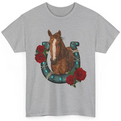 Western Country Texas Cowgirl Floral Horseshoe Horse Riding Classic Unisex T-Shirt