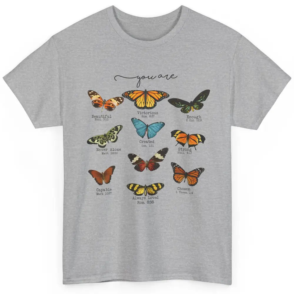 Christian Butterflies God Says You Are Bible Verse Religious Classic Unisex T-Shirt