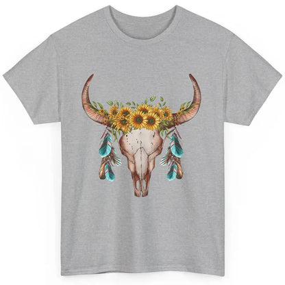 Floral Boho Bull Skull Wild Soul Turquoise Western Cowgirl Classic Unisex T-Shirt