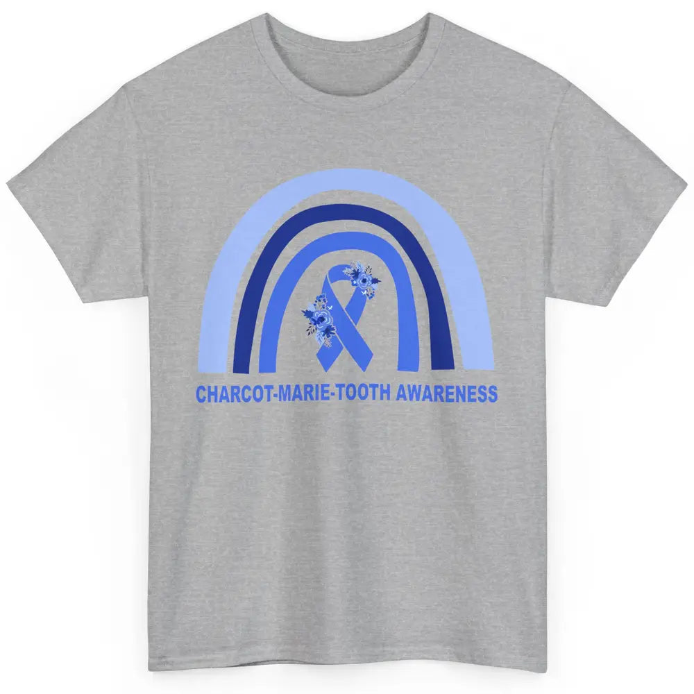 Charcot-marie-tooth Disease Awareness Floral Blue Rainbow Classic Unisex T-Shirt