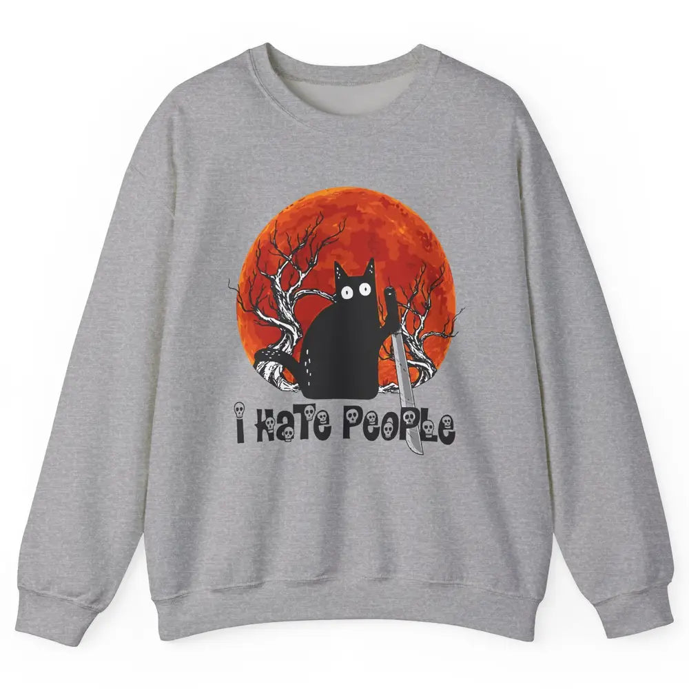 Black Cat Murderer I Hate People Pumpkin Halloween Costume Unisex Crewneck Sweatshirt