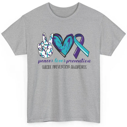 Suicide Prevention Awareness Ribbon Peace Love Prevention Classic Unisex T-Shirt