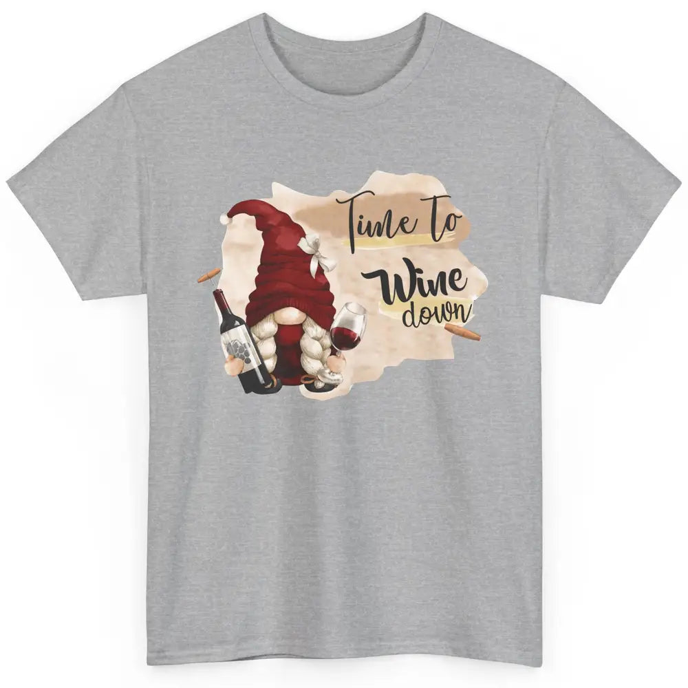 Christmas Gnome Wine It's Time to Wine Down Winter Holiday Classic Unisex T-Shirt