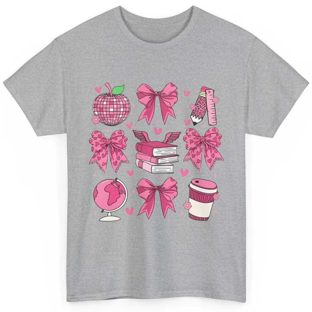 Cute Set Of Bows Coquette Coffee Apple Pink Valentine's Day Love Leopard Heart Back To School Latte Book Teacher Students Classic Unisex T-Shirt