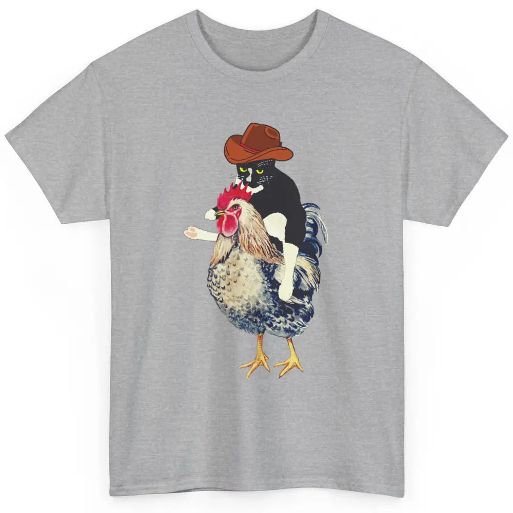 Cowboy Tuxedo Funny Black Cat On Chicken Western Halloween Classic Unisex T-Shirt