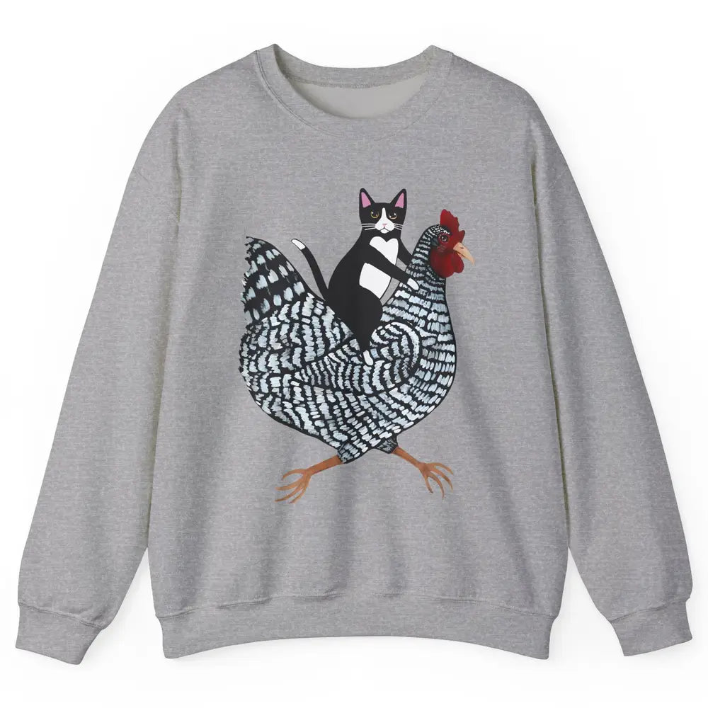 Tuxedo Cat On A Chicken Funny Cat Kitty Chicken Lovers Gift Unisex Crewneck Sweatshirt