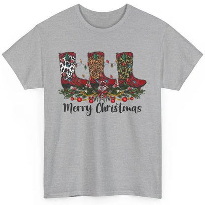 Christmas Cowboy Boots Santa Boots Leopard Western Christmas Classic Unisex T-Shirt