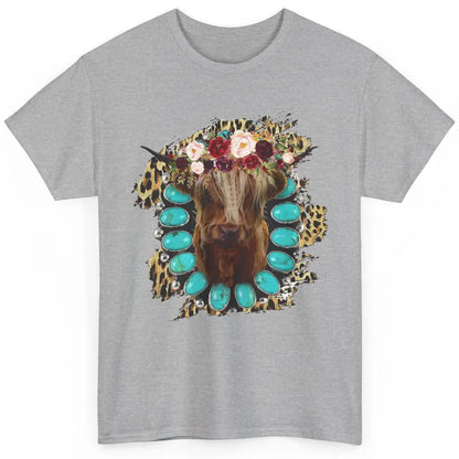 Floral Highland Cow Turquoise Western Country Cowboy Leopard Classic Unisex T-Shirt