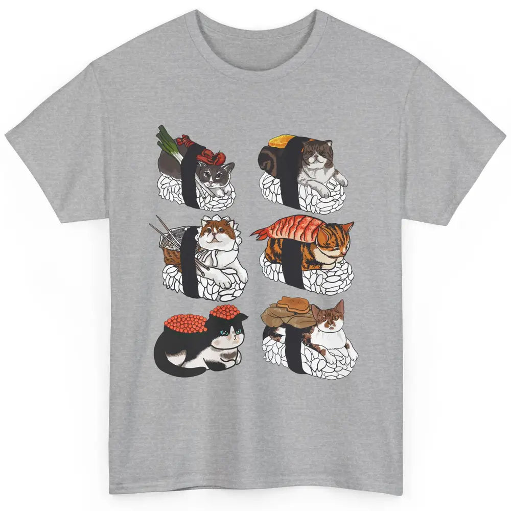 Funny Cat Sushi Roll Cute Japanese Kawaii Kitten Lovers Gift Classic Unisex T-Shirt