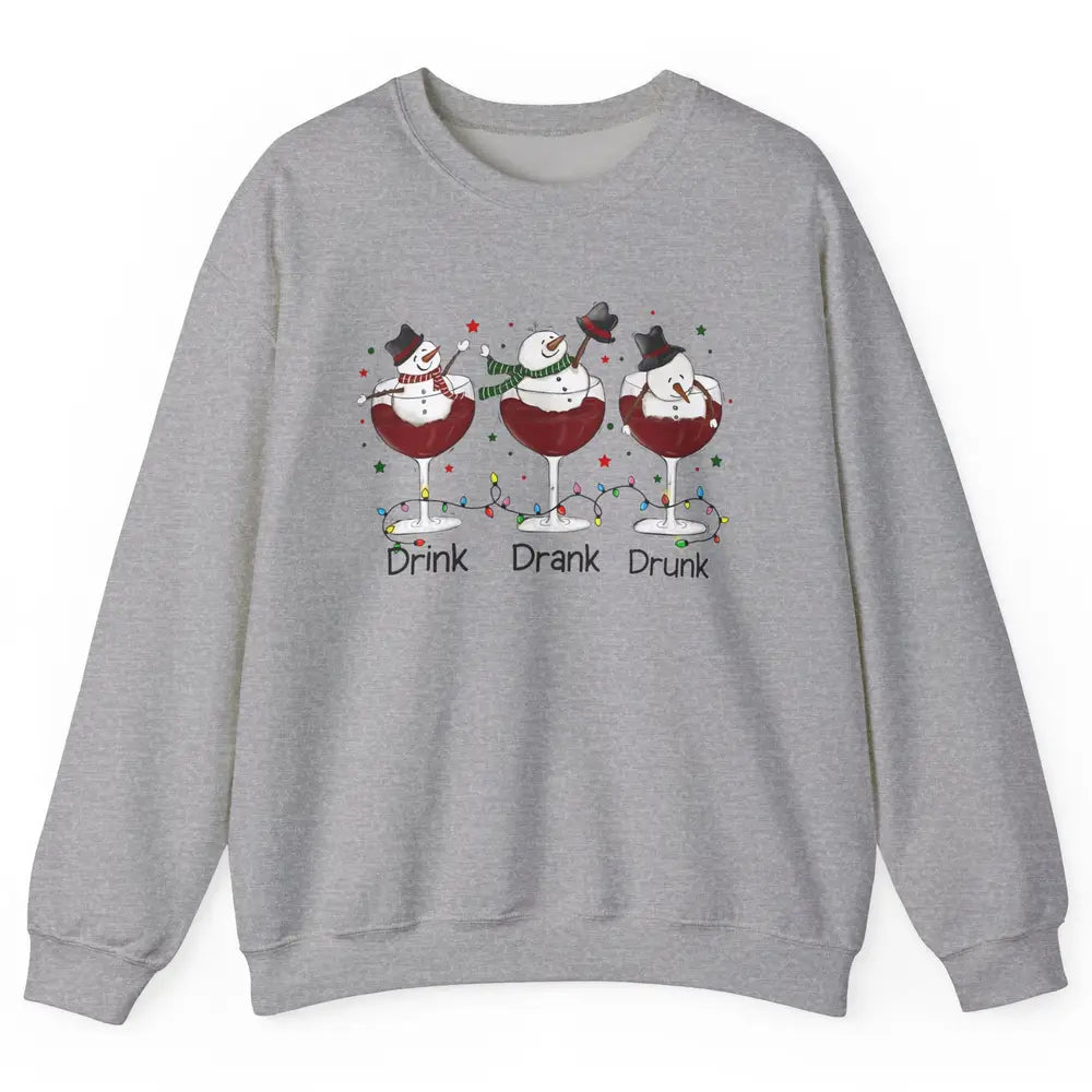 Funny Snowman Wine Christmas Drink Drank Drunk Christmas Unisex Crewneck Sweatshirt