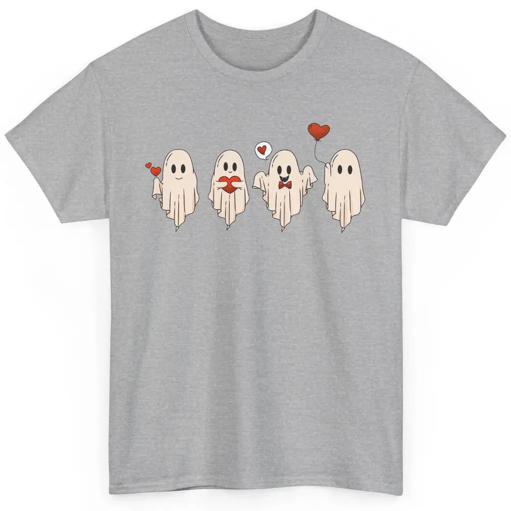 Cute Ghost Valentines Red Heart Spooky Valentine's Day Classic Unisex T-Shirt